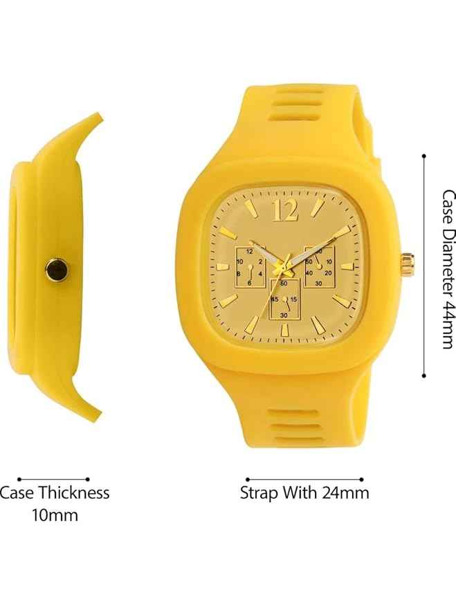 Big Square Dial Watch for Men – Premium Stylish Wrist Watch in Bold Yellow Design | SKU-W6