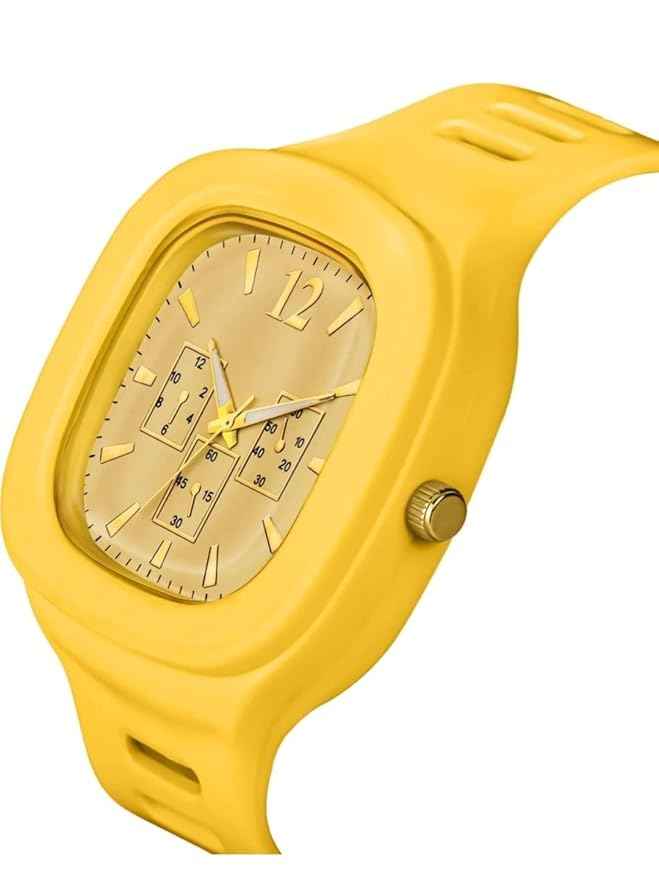 Big Square Dial Watch for Men – Premium Stylish Wrist Watch in Bold Yellow Design | SKU-W6
