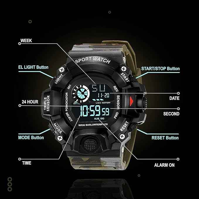 Digital Sports Watch for Men - Rugged Multi-Function Outdoor Watch with Countdown Timer, Alarm & WR30 Water Resistance | SKU-W18