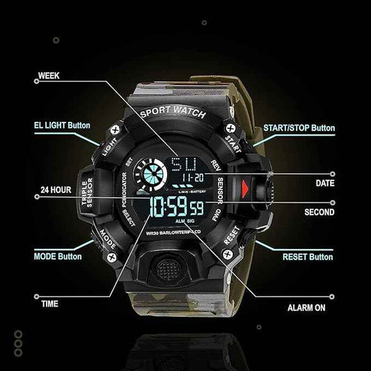 Digital Sports Watch for Men - Rugged Multi-Function Outdoor Watch with Countdown Timer, Alarm & WR30 Water Resistance | SKU-W18