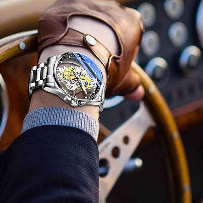 Luxury Men’s Skeleton Watch | Clear Cover Stainless Steel Waterproof Design (Silver) | SKU-W23