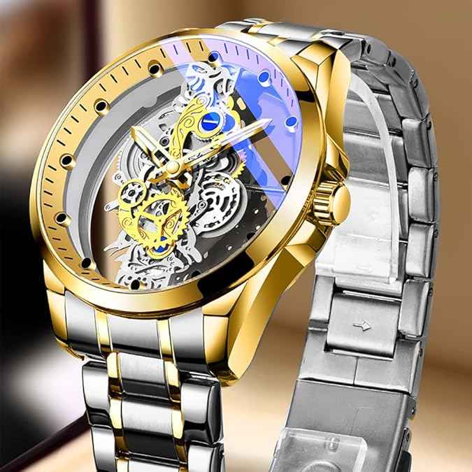 Luxury Men’s Skeleton Watch - Two-Tone Waterproof Stainless Steel Design | SKU-W24