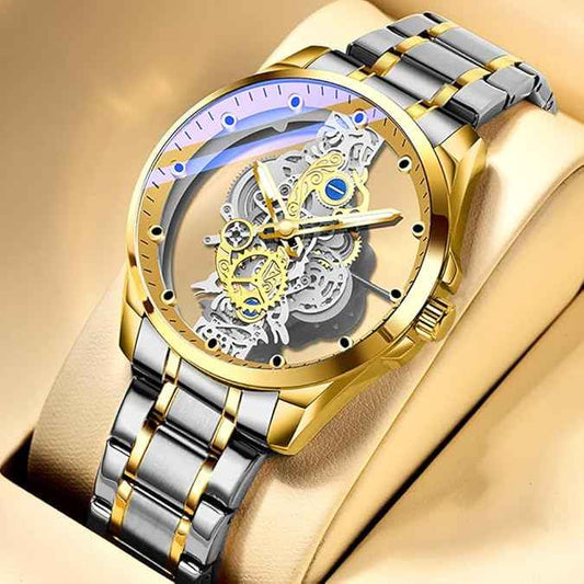 Luxury Men’s Skeleton Watch - Two-Tone Waterproof Stainless Steel Design | SKU-W24