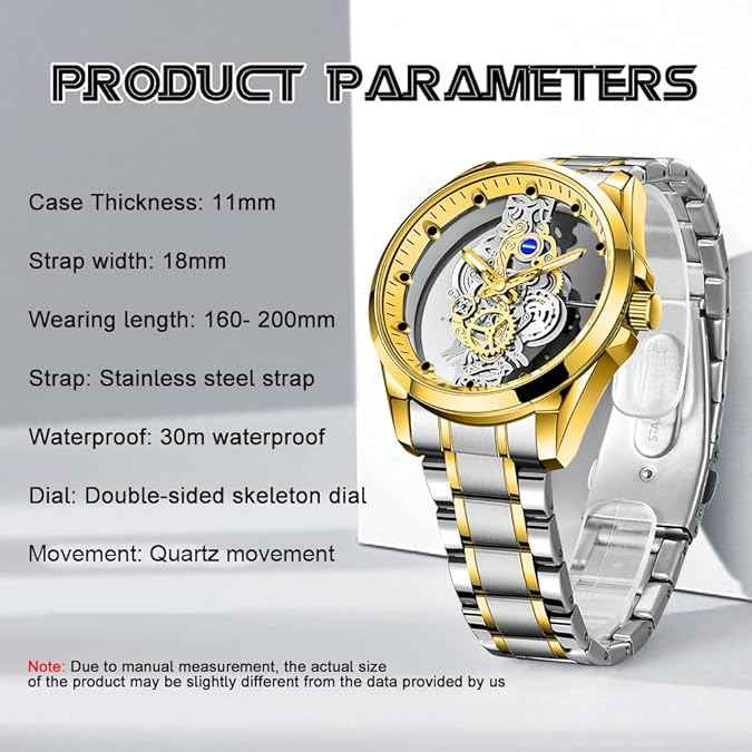 Luxury Men’s Skeleton Watch - Two-Tone Waterproof Stainless Steel Design | SKU-W24