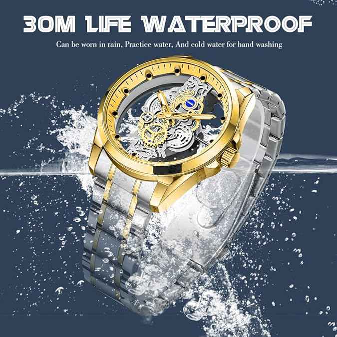 Luxury Men’s Skeleton Watch - Two-Tone Waterproof Stainless Steel Design | SKU-W24