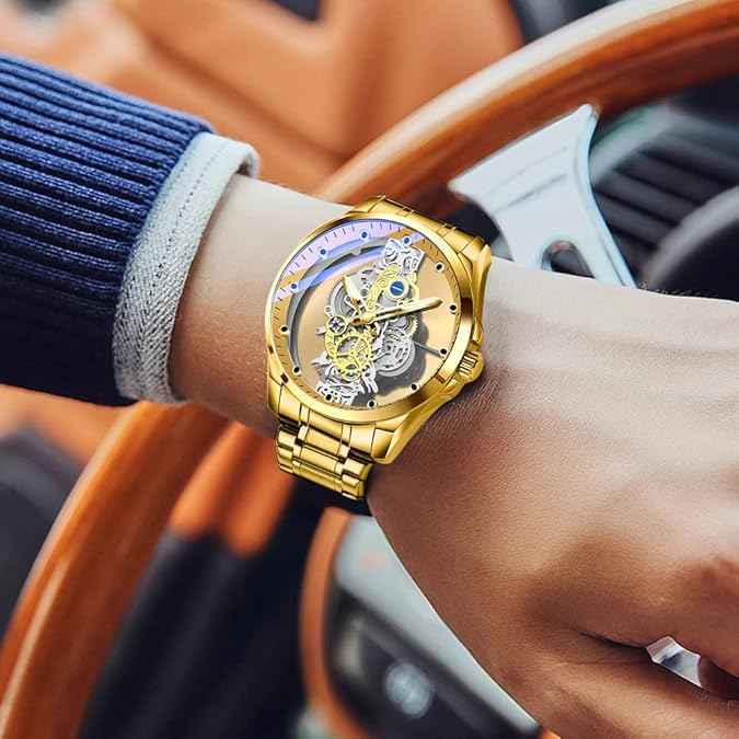 Luxury Men’s Skeleton Watch - Two-Tone Waterproof Stainless Steel Design | SKU-W24