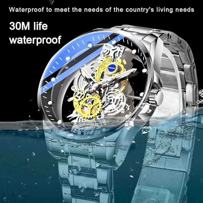 Luxury Men’s Skeleton Watch | Clear Cover Stainless Steel Waterproof Design (Silver) | SKU-W23