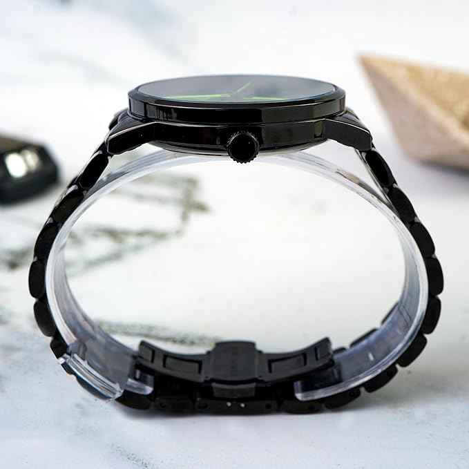 Men's Spinning Wheel Watch | Rolling Rim Dial Analog Timepiece with Black Stainless Steel Band | Unique Fashion Gift Wristwatch for Men | SKU-W14