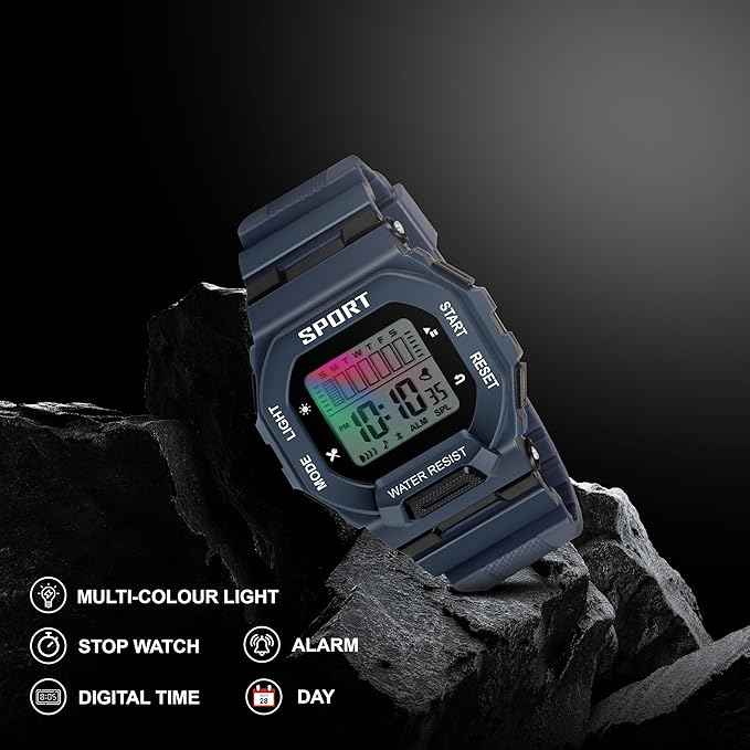 Sportz Digital Silicone Strap Kids Digital Sports Watch - Waterproof LED Wristwatch for Boys & Girls (Blue) | SKU-W27
