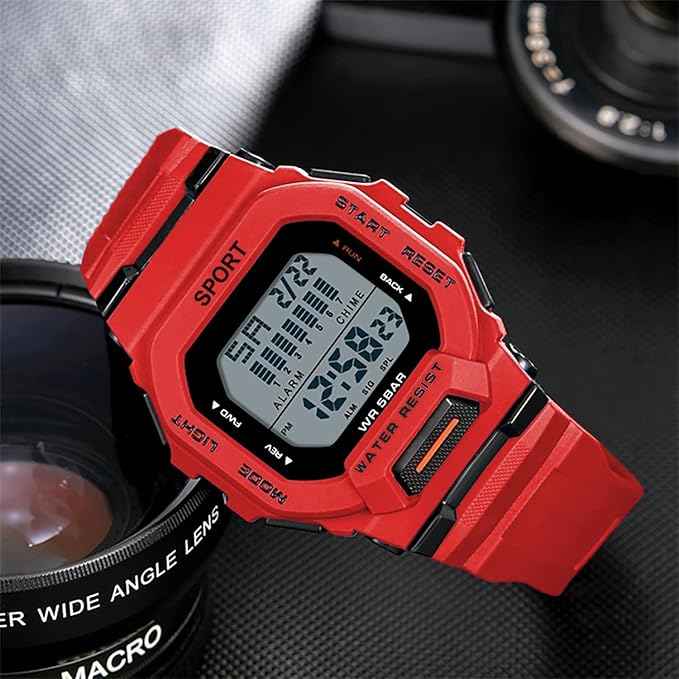 Sportz Digital Sports Watch for Kids - Waterproof Kids Digital Sports Watch with Silicone Strap for Boys & Girls in Red (SKU-W30)