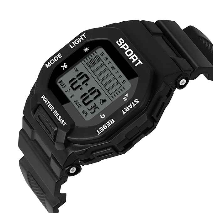 Sportz Digital Silicone Strap Watch for Kids - Waterproof LED Sports Wristwatch for Boys & Girls (Black) | SKU-W26
