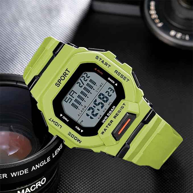 Sportz Digital Sports Watch for Kids - Waterproof LED Kids Digital Sports Watch in Lime Green with Durable Silicone Strap for Active Play