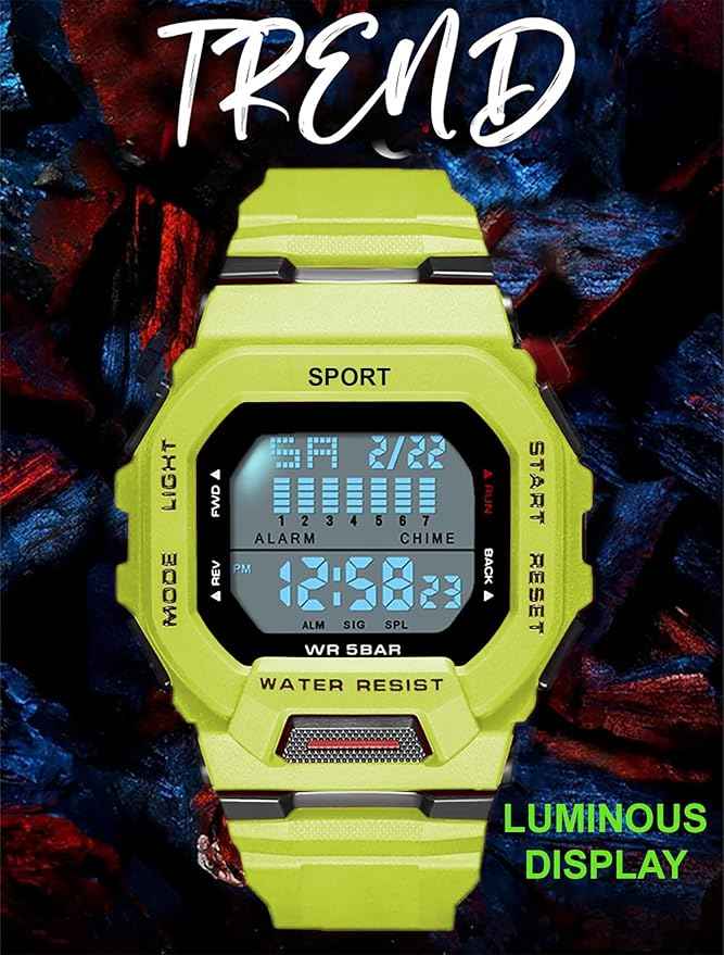 Sportz Digital Sports Watch for Kids - Waterproof LED Kids Digital Sports Watch in Lime Green with Durable Silicone Strap for Active Play