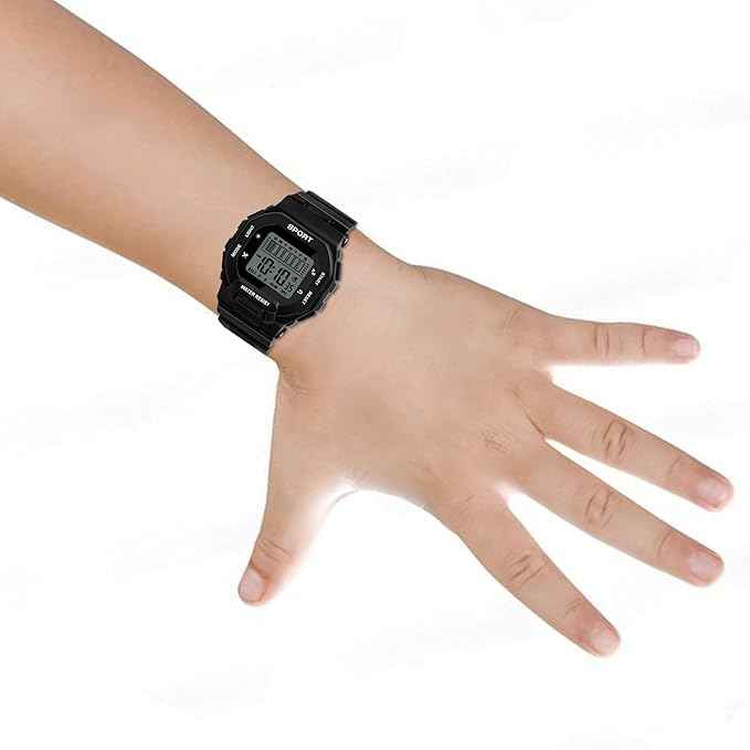 Sportz Digital Silicone Strap Watch for Kids - Waterproof LED Sports Wristwatch for Boys & Girls (Black) | SKU-W26