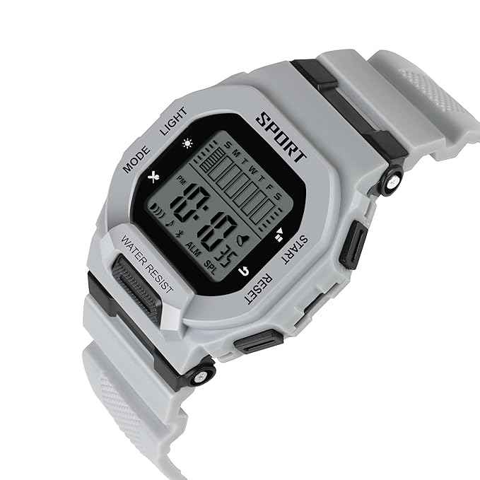 Sportz Digital Silicone Strap Watch for Kids - Stylish Waterproof LED Sports Digital Watch for Kids (Grey) | Durable and Comfortable Kids Digital Wristwatch (SKU-W29)