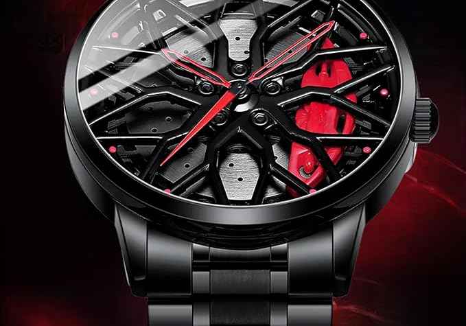 Men's Sport Car Wheel Watch with 360° Rotating Multicolor Dial | Luxury Stainless Steel Quartz Timepiece for Men & Boys | SKU-W12