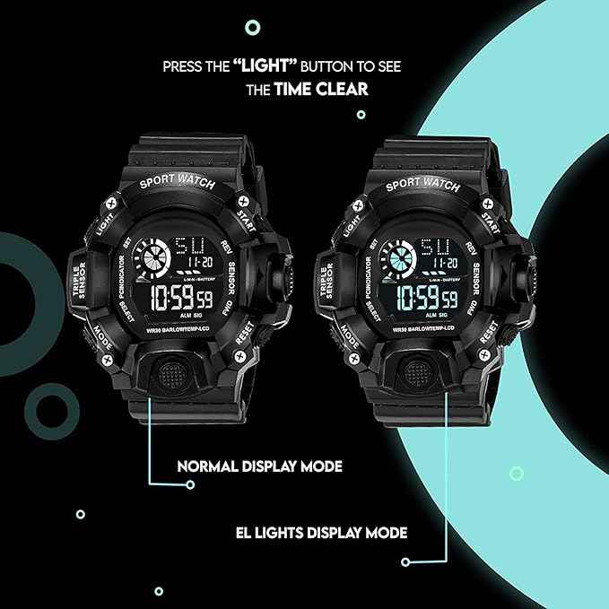 Digital Sports Watch for Men - Rugged Outdoor Multi-Function with Countdown Timer, Alarm & WR30 Water Resistance | SKU-W15